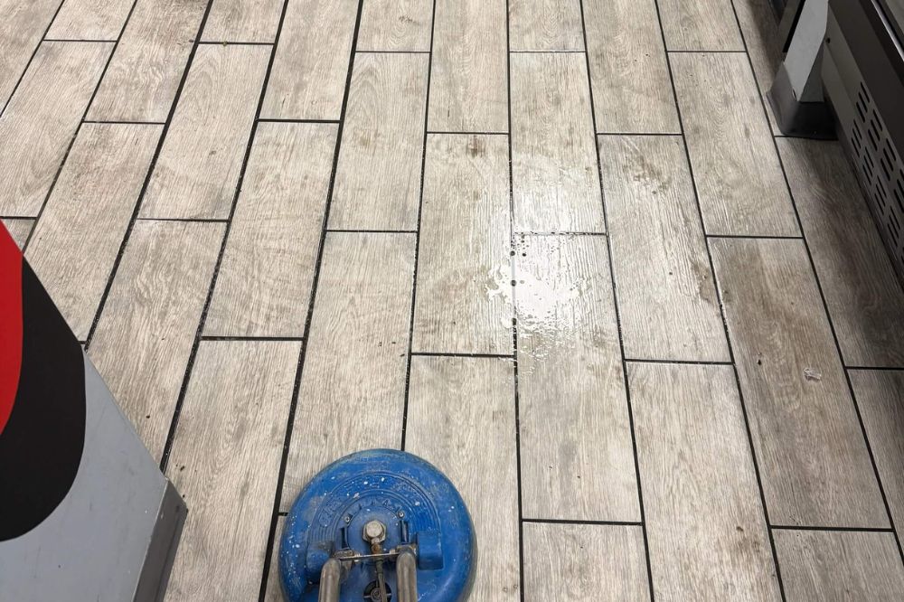 Tile floor cleaning with professional floor equipment in Tampa FL