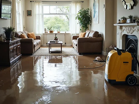 Emergency water removal service for flooded living room in Tampa FL